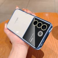 เคส Vivo V27 5G V23 Vivo V27 V25 Pro 5G เคส Vivo V27E 5G ตัวชุบโลหะหรูหรามือถือฝาครอบป้องกันเคสมือถือโปร่งแสงรวมทุกอย่างขอบป้องกันการตก