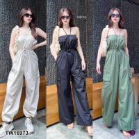 SS16973 จั๊มสูทคาร์โก้ ขายาว มีสายรัดข้อเท้า Cargo jumpsuit with long legs and ankle straps