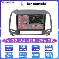 MUJAJNDO Hyundai Santafe 2005-2012 Android12 2 4 GB RAM 8GB Carplay คำสั่งเสียง9นิ้ว IPS QLED Android ชุดหูฟังสเตอริโอรถยนต์พร้อม4G DSP 360พาโนรามา Dashcam ระบบนำทาง Wifi หน้าจอสัมผัสบลูทูธปลั๊ก2din เล่น