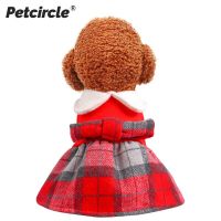 2020 Winter Pet Dog Cat Clothes Red Doll Collar Woolen Dress Cotton Skirt Princess Warm Tutu Clothing For Small Dogs Pet Apparel Dresses