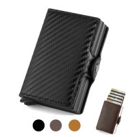 Double Layer Large High Capacity Can Fit 10 Cards Carbon Fiber Card Holder RFID Anti-theft Blocking ID Credit Wallet with Hasp Card Holders