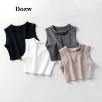 Dozw Vintage White Crop Tops Women Biker Black Punk Sexy Tank Top Korean Streetwear Cropped Sleeveless