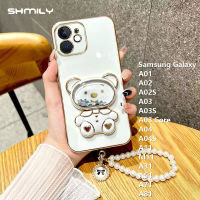 Shmily เคสโทรศัพท์แฟชั่นสำหรับ Samsung กาแล็คซี่ A01 A02S A03 A03S A03แกน A04 A04S A11 M11 A31 A02 A71 A81ดีลักซ์เคสนิ่มเคลือบอิเล็คโทรเพลทซิลิโคนแบร์กระจกเครื่องสำอางฝาครอบโทรศัพท์ที่มีสร้อยข้อมือไข่มุก