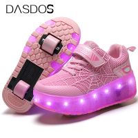 2 USB Charging Children Roller Skate Casual Shoes Boys Girl Automatic Jazzy LED Lighted Flashing Kids Glowing Sneakers With Wheels