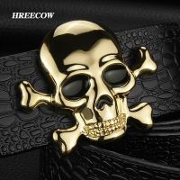 Luxury Genuine Leather Skull Belts for Men Alloy Skull Smooth Buckle Brand Designer Personality Print Cintos Fashion