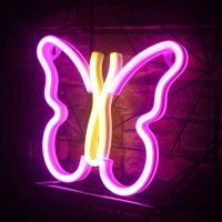 Wanxing Pink Butterfly Neon Sign Led Neon Night Light Wall Hanging Lamp Home Room Decor Night Lamp Shop Birthday Party Xmas Gift