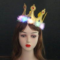 10pcs Party Gold LED Light Up Flashing Feather Rhinestone Birthday Hat King Prince Queen Princess Crown Cosplay Birthday Wedding