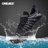 ONEMIX 2023 New Black Running Shoes for Men Waterproof Breathable Training Sneakers Male Outdoor Anti-Slip Trekking Sports Shoes