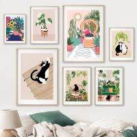 2023✴☃ Funny Cat Poster Cats with Botanical Plant Canvas Painting Cat Lover Gifts Kitchen Wall Art Pictures for Living Room Home Decor