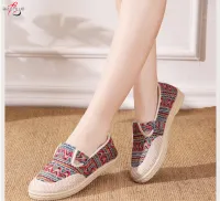 QiaoYiLuo Linen ethnic style old Beijing cloth shoes embroidered shoes women
