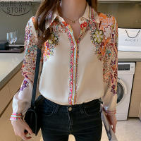 2022 Spring Fashion Floral Print Blouse Women Satin Shirts Ladies Tops Autumn Long Sleeve Silk Shirts Blusa Mujer Clothes 18440