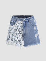 Cider Denim Floral Lace Ripped Shorts