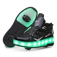 Boys Girls Roller Shoes LED Light Up USB Charging Children Roller Skate Casual Skateboarding Shoes Sports Shoes Kids Sneakers