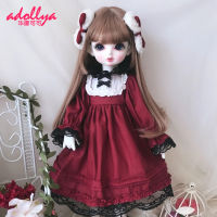 Adollya ชุดตุ๊กตา BJD เครื่องประดับ Pakaian Tuk ตุ๊กตา BJD Lolita กระโปรง Wain Merah Pakaian Headwear Sesuai untuk 13 14 16ตุ๊กตา