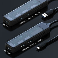 4 IN1 โปร่งใส Type C HUB USB 3.0 Multiport Splitter Adapter พร้อม SD TF พอร์ต Card Reader สำหรับ MacBook Compute PC อุปกรณ์เสริม-Gamekj