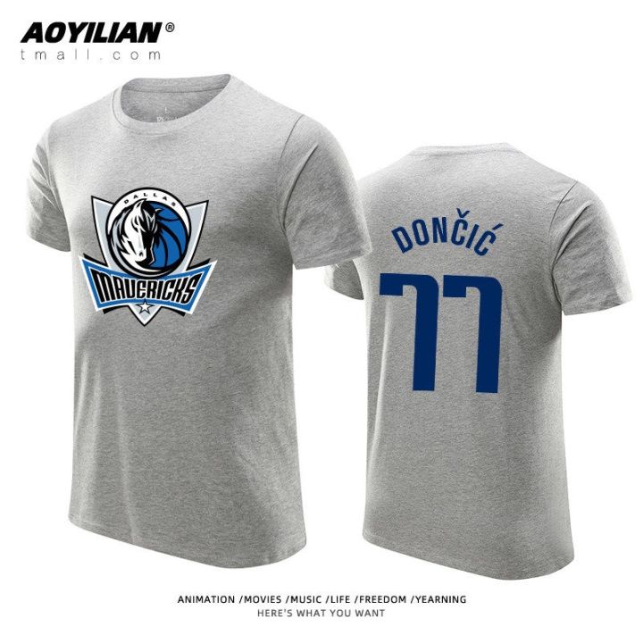 เสื้อยืดผู้ชาย-dongcic-เสื้อยืดผู้ชาย-dallas-mavericks-เบอร์-77-แขนสั้น-dong-77-บาสเกตบอลกีฬาการฝึกอบรมฤดูร้อนผ้าฝ้ายหลว