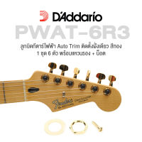 DAddario® PWAT-6R3 ลูกบิดกีตาร์ไฟฟ้า มีกลไกตัดสายส่วนเกิน สีทอง อย่างดี + แถมฟรีน็อตและวงแหวนรอง ( Auto-trim Locking Tuning Machine Heads ) ** Designed in USA **