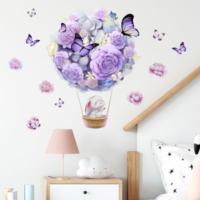 ▤♣﹊ A meter wall plant flowers balloon rabbit butterfly stickers background wall adornment wall stick adhesive wall stickers