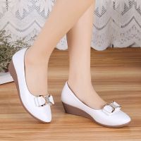 COD SDFSDTFGER Ready Stock?Casual Flat Shoes Woman Mid Heel Bowknot Shoes Casual Working Heels Comfort