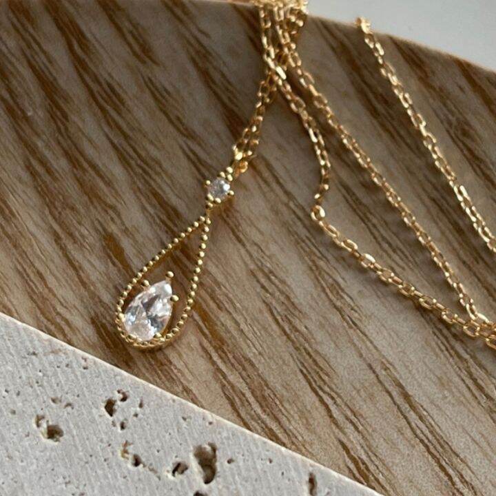 french-vintage-shining-zircon-water-drop-pendant-necklace-fairy-female-gold-color-silvery-simple-clavicle-chain-necklace-jewelry