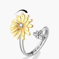 You Are My Sunshine Flower Bee Anxiety Ring Silver Ring 925 Women Anillos Ajustables Bagues Fidget Spinner 1 Dollar Item