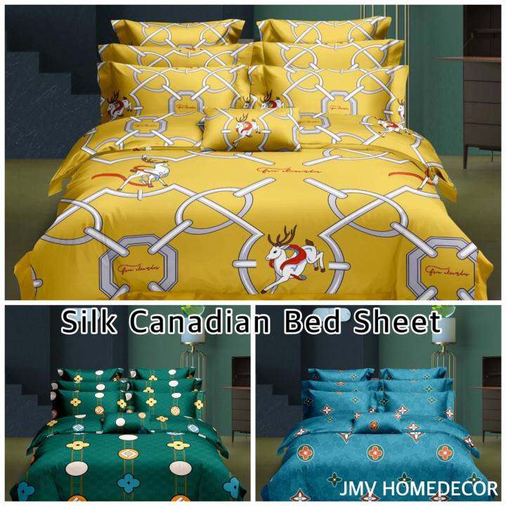Premium Printed Silk Bed Sheet (Printed Canadian Silk with 2 Pillow