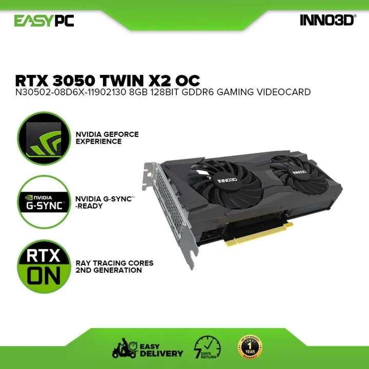 Easypc Inno3d Rtx 3050 Twin X2 Oc N30502 08d6x 11902130 8gb 128bit Gddr6 G Sync Ready 6288