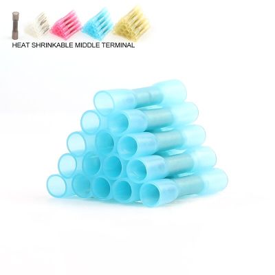 10/30/50PCS Heat Shrink Butt Wire Connectors Blue AWG 16-14 1.5-2.5mm2 Waterproof Insulated Automobile Wire Cable Terminals Electrical Circuitry Parts