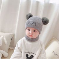 Baby Knitting Hat Cotton Ear Cap for Boys and Girls Winter Hat Scarf Set Infant Accessories Thick Woolen Hat 6 Months-2 Years