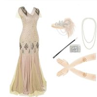 Vestidos 1920S ชุดเดรส Great Gatsby วินเทจงานพรอมค็อกเทลชุดงานปาร์ตี้เสื้อแม็กซี่แขนสั้นสำหรับแม่ของชุดเจ้าสาว