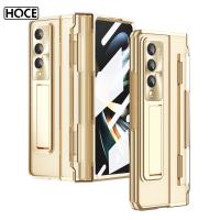 HOCE เคสโทรศัพท์ขาตั้งแก้วโปร่งใสแบบ Electroplated HD สำหรับ Samsung Galaxy Z Fold 4 3 5G ฝาหลังกันกระแทกรวมทุกอย่าง