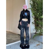 利Deeptown Cropped Jackets Women Y2k Korean Style Female Streetwear Black Zipper Short Coats Harajuku Kpop Fashion Grunge Retro