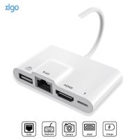 [LUNA electronic accessories] Lightning To Rj45 Ethernet LAN HDMI Adapter 4K TV USB Hub OTG Cable Charging Converter สำหรับ iPhone 13/12 /11pro/ 11 /Xs/xr/x/ 8 /Ipad