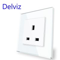 ▪♘┅ Delviz Tempered Glass Socket Wall embedded White Crystal Panel AC 110V-250V No logo 86mmx86mm UK Standard 13A Power Outlet