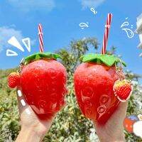 ❃ Ins Cute Strawberry Cup with Straw Creative Clear New Plastic Water Bottles for Kids Girl Student Portable Cold Drink Water Cups