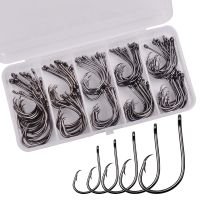 120pcs Circle Hooks Saltwater Fishing Hooks Kit Octopus lure Hooks Straight Eye Barbed High Carbon Steel Fishhooks