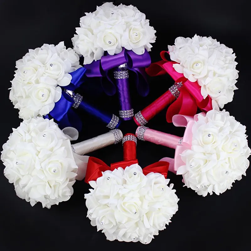 Qcici PE Rose Bridesmaid Wedding Foam Flowers Bridal Bouquet Ribbon Fake De  Noiva | Lazada PH