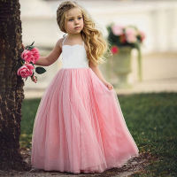 Girls Tulle Princess Dress For Kids Flower Print Pattern Sleeveless Party Ball Gown Sweet Children Wedding Dresses Clothing