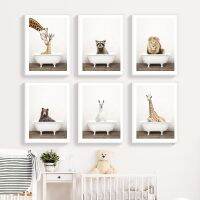 Baby Animal Bathtub Poster Giraffe Elephant panda Canvas Painting Nursery Wall Art Print Picture Kids Bathroom Home Decoration Wall Décor