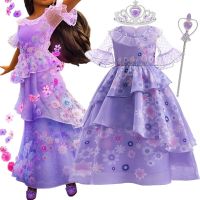 New Encanto Madrigal Dress Girls Mirabel Cosplay Princess Baby Kids Flower Ruffle Party Dress Children Isabel Dress Up Costume