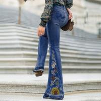 Embroidered Women Jeans 2023 New Mom Elegant Loose Casual Street Style Denim Flared Pants Plus Size Washed Blue Ladies Trousers