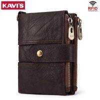 KAVIS 100 Genuine Leather Rfid Wallet Men Crazy Horse Wallets Coin Purse Short Male Money Bag Quality Designer Mini Walet Small