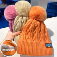 หมวกฤดูหนาวสำหรับผู้หญิงหนา Beanies ขน Pom บอลถักหมวกสาวฤดูใบไม้ร่วงหมวกหมวกขนแกะเรียงรายอุ่น Bonnet หมวกลำลอง