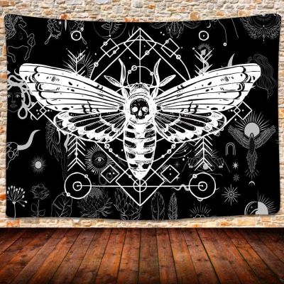 Witchcraft Butterfly Moth Tapestry Mystery Moth Skull Dead Head Tapestry Black and White Gothic Quarters Decorative Tapestry