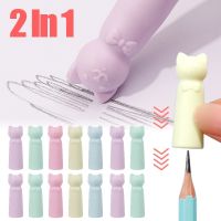 ▫◑ 2 In 1 Erasers Pencil Nib Protective Cap Cartoon Cat Shape Pen Top Protector Cover Eraser Student Painting Correction Stationery