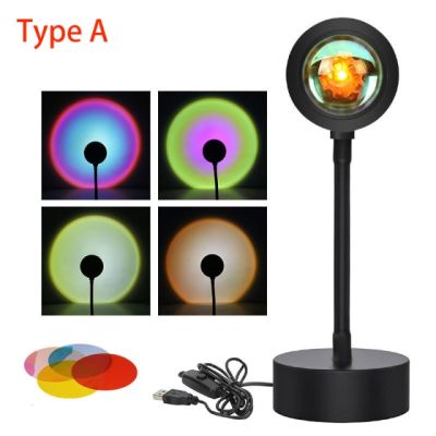 Sunset Aura Lamp Led Projection Lamp Rainbow Light Atmosphere for Home Bedroom Coffe Shop Background Tiktok Wall Decoration USB