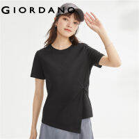 GIORDANO Women T-Shirts 100% Cotton Twist Front Asymmetric Fashion Tee Crewneck Short Sleeve Summer Casual Tshirts 18323004