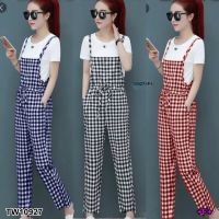 MM10927 Set 2 ชิ้น เสื้อยืด + เอี๊ยมจั้มสูทลายสก็อตขายาว	Set 2 pieces. T-shirt + long-sleeved plaid jumpsuit.