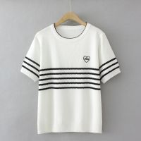 【มีไซส์ใหญ่】Plus Size Womens XL-4XL Striped White Black Summer T-Shirts Oversized Knitted Female Tops Casual Fashion White Black Top