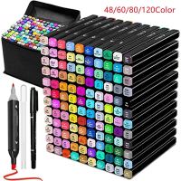 hot！【DT】 18/24/30/40/60/80/120 Colors Markers Sketch Alcohol Based Manga Pens Supplies